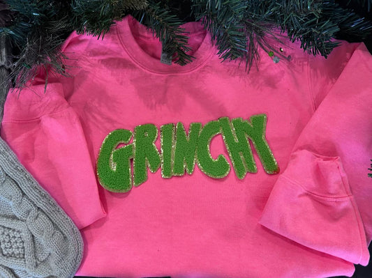 Grinchy patch crewneck Pink